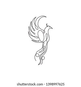 Single continuous line drawing of flame phoenix bird for corporate logo identity. Company icon concept from fauna shape. Trendy one line draw vector design graphic illustration