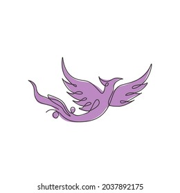 Single continuous line drawing of flame phoenix bird for corporate logo identity. Company icon concept from fauna shape. Dynamic one line graphic draw vector design illustration