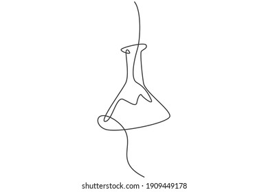 Single continuous line drawing of flask glass for experiment liquid on laboratory. Back to school minimalist style. Education concept. Modern one line draw graphic design vector illustration