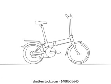 Single continuous line drawing of folding bicycle logo. Two cycle transportation concept. One line draw design graphic vector illustration