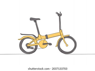 Single continuous line drawing of folding bicycle logo. cycle transportation concept. One line draw design graphic vector illustration
