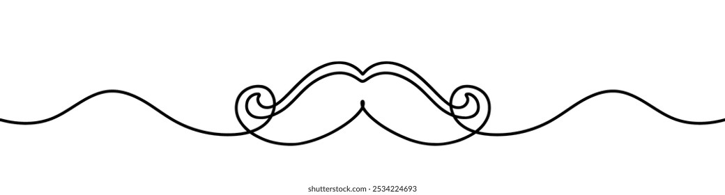 Desenho de linha contínua única formando uma forma de bigode sobre um fundo branco