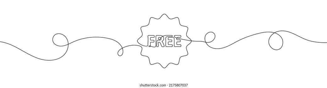 Single continuous line drawing of a FREE text. One continuous line drawing of discount banner. Vector illustration. Linear discount banner design