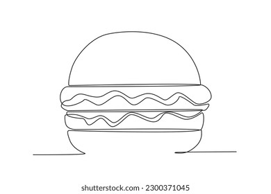 Single continuous line drawing fresh delicious burger. Global Day Parent Concept