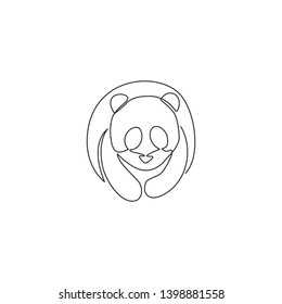 Single continuous line drawing of funny panda for corporation logo identity. Company icon concept from cute mammal animal shape. Dynamic one line draw design vector graphic illustration