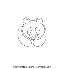 Single continuous line drawing of funny panda head for corporation logo identity. Company icon concept from cute mammal animal shape. Trendy one line draw vector design graphic illustration