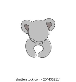 Single continuous line drawing of funny koala head for kid toys shop logo identity. Little bear from Australia mascot concept for national park icon. One line draw design vector graphic illustration