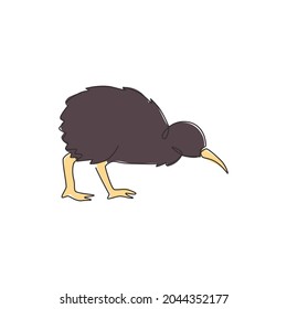 Single continuous line drawing of funny kiwi for kindergarten school logo identity. Kiwi bird mascot concept for indigenous animal from New Zealand. Modern one line draw design vector illustration