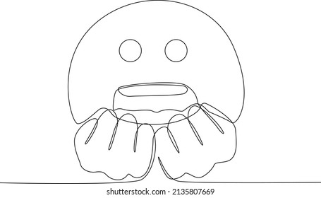 Single continuous line drawing of furious with clenched fist emoji. Emoji reaction vector illustration.