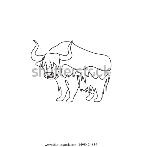 Single Continuous Line Drawing Gallant Yak Stock Vector Royalty