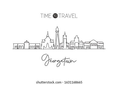 Single continuous line drawing of Georgetown skyline, Guyana. Famous city scraper landscape postcard. World travel destination concept. Editable stroke modern one line draw design vector illustration