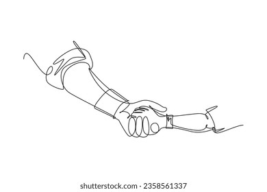 Un único gesto continuo de dibujo de padre dándole la mano a su hijo. Cuidado de la maternidad con amor a los padres. Feliz y encantador concepto de familia paterna. ilustración vectorial de diseño gráfico de una línea