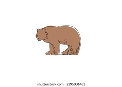 Dibujo de línea continua de oso pardo gigante. Conservación del parque nacional animal en peligro de extinción. Concepto del zoológico de Safari. Ilustración gráfica del vector de diseño de una línea de moda