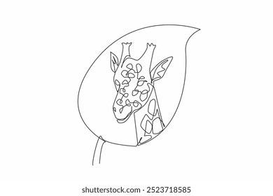 Single continuous line drawing giraffe head in the middle of the leaf. The best place in the wild. No pets. Balance of nature. Natural. Habitat. World Wildlife Day. One line design vector illustration