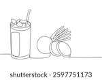 Single continuous line drawing glass of beetroot juice with straw and leaf on top of the glass. A refreshing drink can prevent dementia. National Juice Slush Day. One line design vector illustration