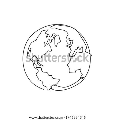 Single continuous line drawing of global sphere of world globe for educational knowledge. Planet logotype symbol template concept. Dynamic one line draw graphic vector illustration outer space science