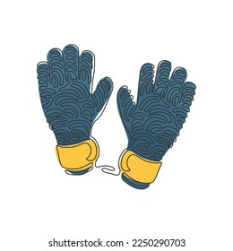 Single continuous line drawing Goalkeeper gloves. Goalkeeper protection gloves. Soccer goalkeepers gloves. Outdoor sport. Swirl curl style. Dynamic one line draw graphic design vector illustration