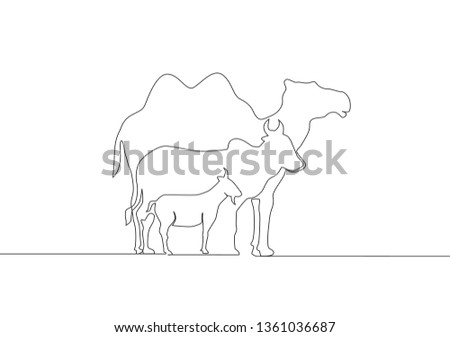 Single continuous line drawing of goat, sheep, buffalo, cow and camel. Muslim holiday the sacrifice an animal, Eid al Adha greeting card concept one line draw design illustration