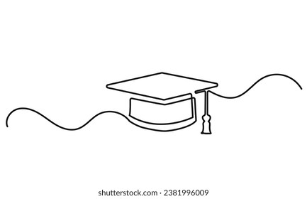 Single continuous line drawing of the graduation cap. graduation cap icon. concept of ongoing line graduation cap hat, education, graduation, success, black and white Vector illustration.