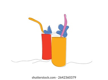 Single continuous line drawing of  grapefruit cocktail with orange in a glass. Vibrant, refreshing drink perfect for summer menu or cocktail recipes. Hand made vector not Al.
