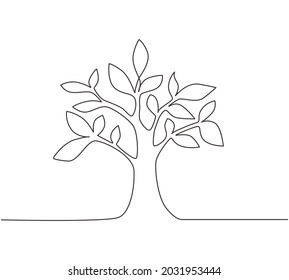 Single continuous line drawing growing sprout. Plant leaves seed grow soil seedling eco natural farm concept. Early seedlings grown from seeds. Ecology concept. One line draw graphic design vector