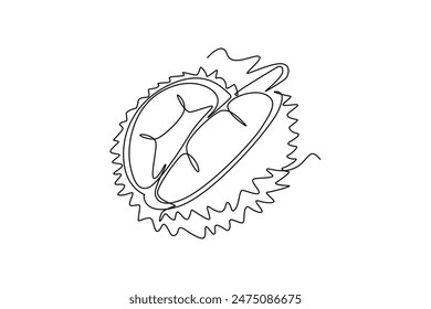 Single continuous line drawing of half sliced healthy organic durian for orchard logo identity. Fresh spiky fruitage concept for fruit garden icon. Dynamic one line graphic design vector illustration