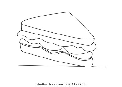 Single continuous line drawing 
halves of fresh sandwich. Fast Food