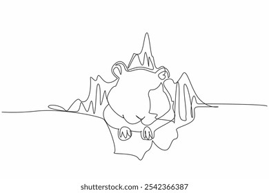 Single continuous line drawing hamster head and legs come out of the cardboard hole. Tear the cardboard to escape to play outside the box. Cute. World Hamster Day. One line design vector illustration