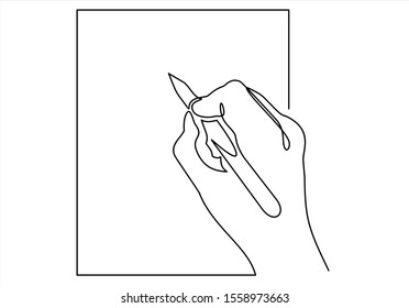 Single continuous line drawing of hand gesture on paper. Business to do list concept one line draw design illustration