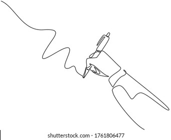 Single continuous line drawing of hand gesture draw straight diagonal line. Write long zigzag streak on white board concept. Trendy one line draw design vector graphic illustration