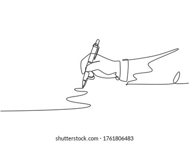 Single continuous line drawing of hand gesture drawn straight zig zag line. Write long zigzag streak with pen on notepad concept. Modern one line draw design vector graphic illustration
