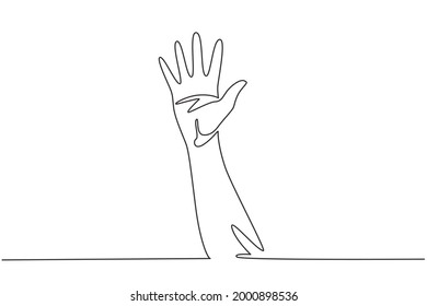 Single Continuous Line Drawing 
Hand Count Number Five. Learn To Count Numbers. Concept Of Education For Children. Nonverbal Signs Or Symbols. Dynamic One Line Draw Graphic Design Vector Illustration