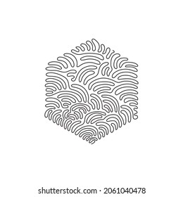 Single continuous line drawing hand drawn hexagon, blank drawing frame isolated on white background, black scribble lines, single hexagon. Swirl curl style. One line draw design vector illustration
