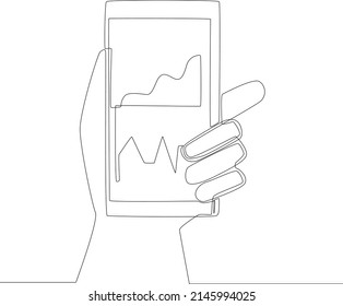 Einzelne Reihenhandschuhe, die Stock-Chart-Bildschirm-Anzeige und Handel auf Smartphone. Eine Linie zeichnen grafische Design, Vektorgrafik.