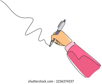 Single continuous line drawing of hand gesture draw straight diagonal line. Write long zigzag streak on white board concept. Trendy one line draw design vector graphic illustration