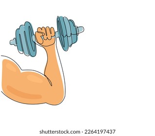 Einzelne Hand, die eine Hantel hält. Hand mit Muskeln in der Haltung Barbell. Fitnesscenter-Konzept. Fitness- und Trainingskontursymbol. Ein zeilentaugliches Zeichendesign, Vektorgrafik