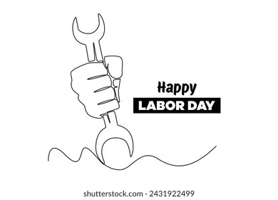 Single continuous line drawing of hand holding wrench. Labor minimalist concept. Banner and logo for labor days. simple line.