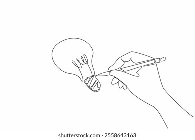 Single continuous line drawing the hand drawn light bulb on paper using a pencil. Symbolization. Writing down brilliant ideas. World Creativity and Innovation Day. One line design vector illustration