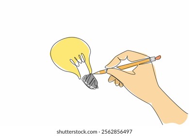 Single continuous line drawing the hand drawn light bulb on paper using a pencil. Symbolization. Writing down brilliant ideas. World Creativity and Innovation Day. One line design vector illustration