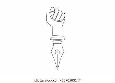 Single continuous line drawing a hand that is clenched into fist, bottom like pen. Symbolism. The struggle to convey news through writing. World Press Freedom Day. One line design vector illustration