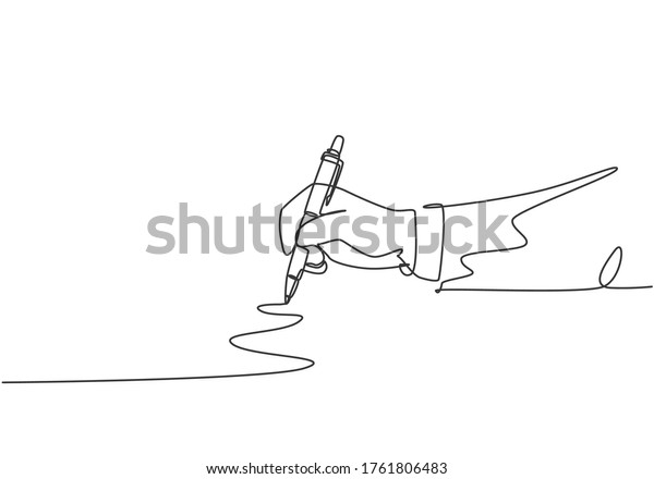 Single continuous line drawing of hand gesture drawn straight zig zag