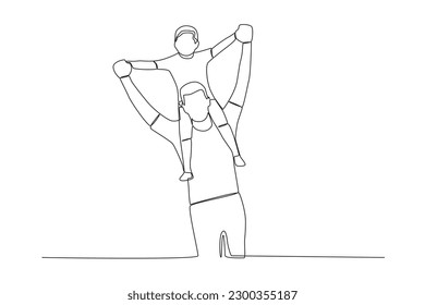 Single continuous line drawing happy father and son. Global Day Parent Concept