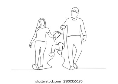 Single continuous line drawing happy family. Global Day Parent Concept