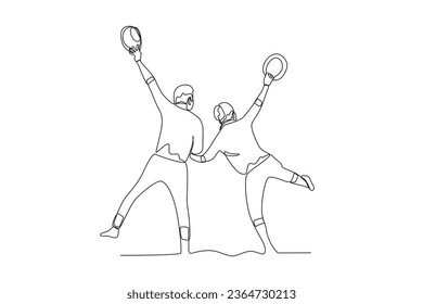Single continuous line drawing of happy grandparents couple

