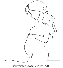 Single continuous line drawing of happy pregnant woman