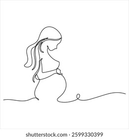 Single continuous line drawing of happy pregnant woman