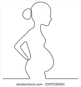 Single continuous line drawing of happy pregnant woman