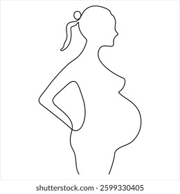 Single continuous line drawing of happy pregnant woman