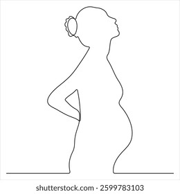 Single continuous line drawing of happy pregnant woman
