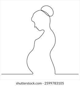 Single continuous line drawing of happy pregnant woman